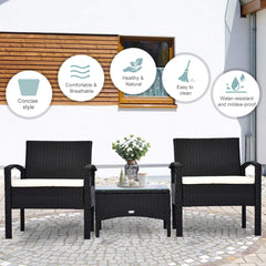 Outsunny 2 Seater Rattan Bistro Set, Steel-Black