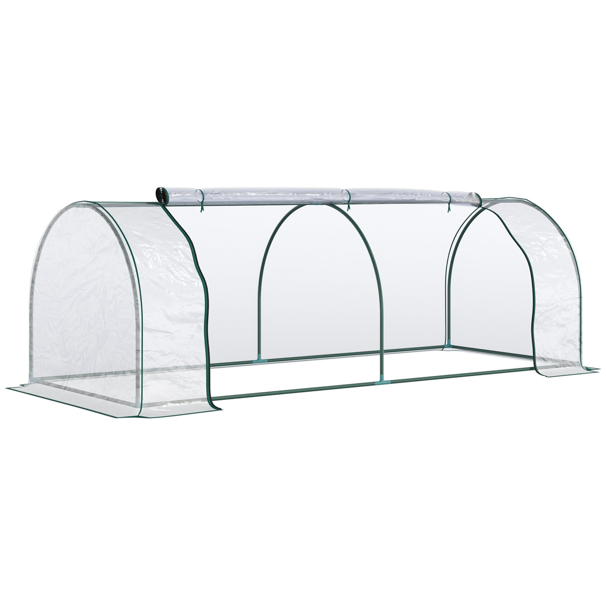 Outsunny Mini Greenhouse, Small Polytunnel Green House with Zipped Doors, Steel Frame for Garden Patio, 250 x 100 x 80cm, Clear