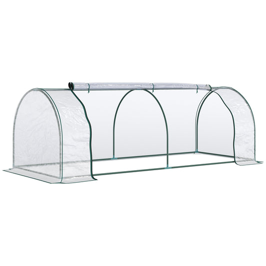 Outsunny Mini Greenhouse, Small Polytunnel Green House with Zipped Doors, Steel Frame for Garden Patio, 250 x 100 x 80cm, Clear