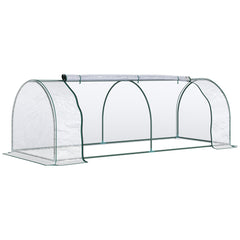 Outsunny Mini Greenhouse, Small Polytunnel Green House with Zipped Doors, Steel Frame for Garden Patio, 250 x 100 x 80cm, Clear