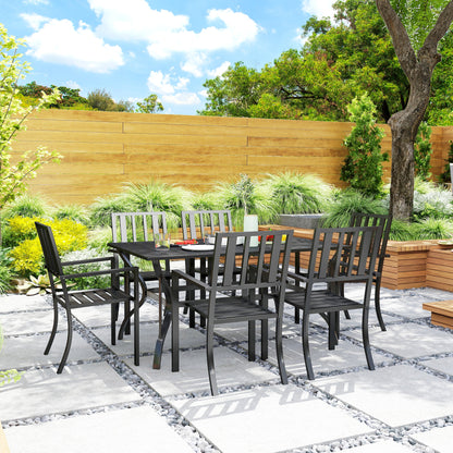 Outsunny 7 Pieces Garden Table and Chairs 6 Seater Outdoor Table and Chairs with Umbrella Hole, for Poolside, Garden, Black