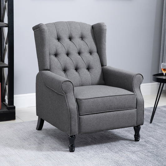 HOMCOM Recliner Armchair, Vintage Reclining Chair with Nail Head Trim, Wingback Chair with Button Tufted Back and Footrest, for Living Room, Light Grey