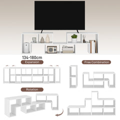 HOMCOM TV Stand for TVs up to 75 Inches, Free Combination TV Unit with Storage Shelves, Extendable Entertainment Centre for Living Room, White Wood Grain