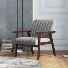 HOMCOM Mid Century Accent Chair, with Wooden Legs - Grey