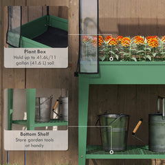 Outsunny Raised Planter with Greenhouse Cover, Mobile Elevated Garden Bed with Wheels and Bottom Shelf for Vegetables, Green