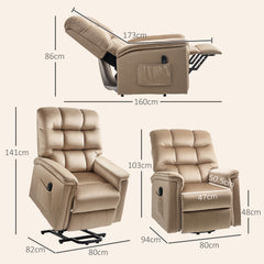 HOMCOM Velvet-Feel Electric Lift Recliner Chair - Brown