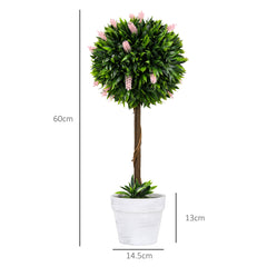 HOMCOM Set of 2 Decorative Artificial Plants Ball Trees with Flower for Home Indoor Outdoor Decor, 60cm ,Pink