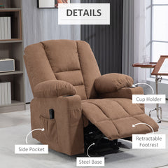 HOMCOM Oversized Riser and Recliner Chairs for the Elderly, Fabric Upholstered Lift Chair for Living Room with Remote Control, Side Pockets, Cup Holder, Brown