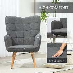 HOMCOM Teddy Fleece Wingback Accent Chair - Grey