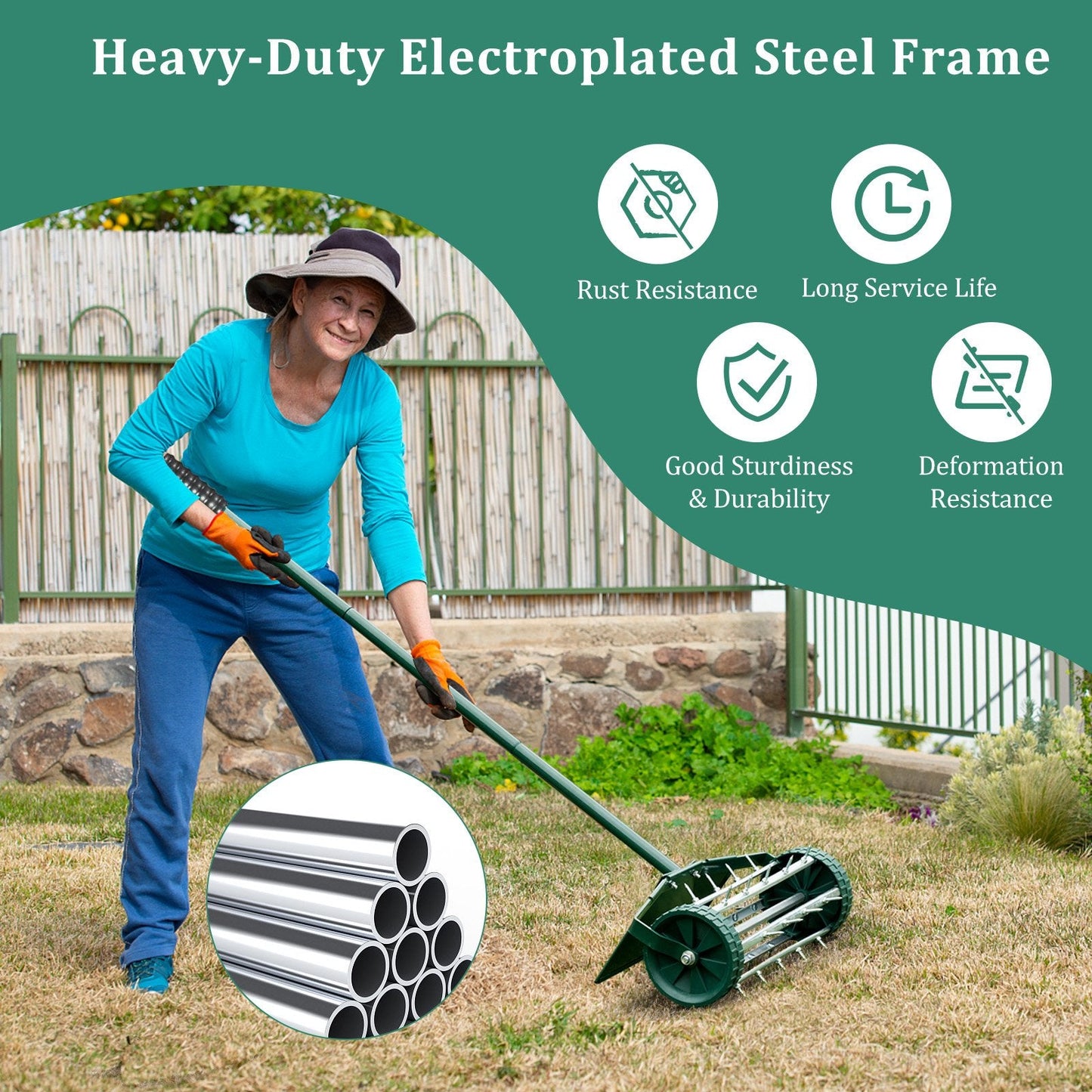 Lawn Spike Aerators Manual Grass Roller with Protective Fender