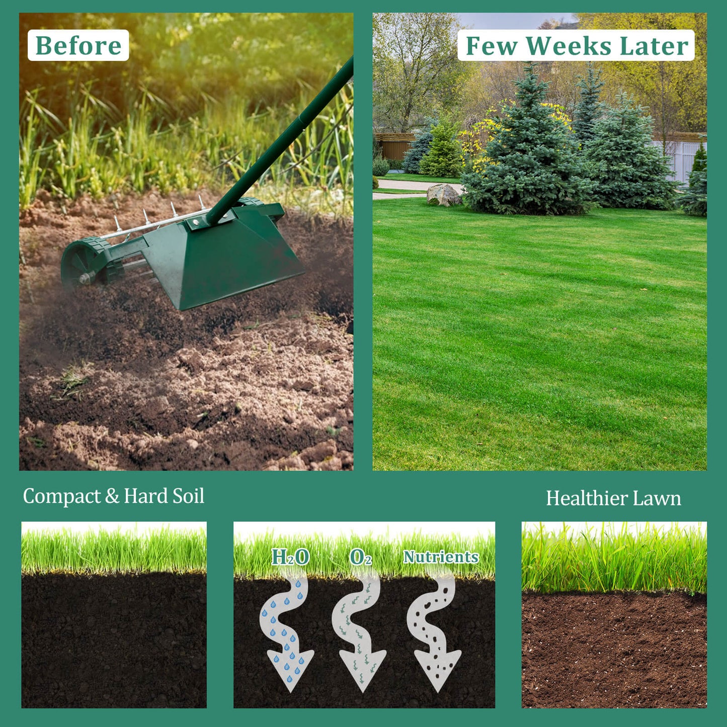 Lawn Spike Aerators Manual Grass Roller with Protective Fender