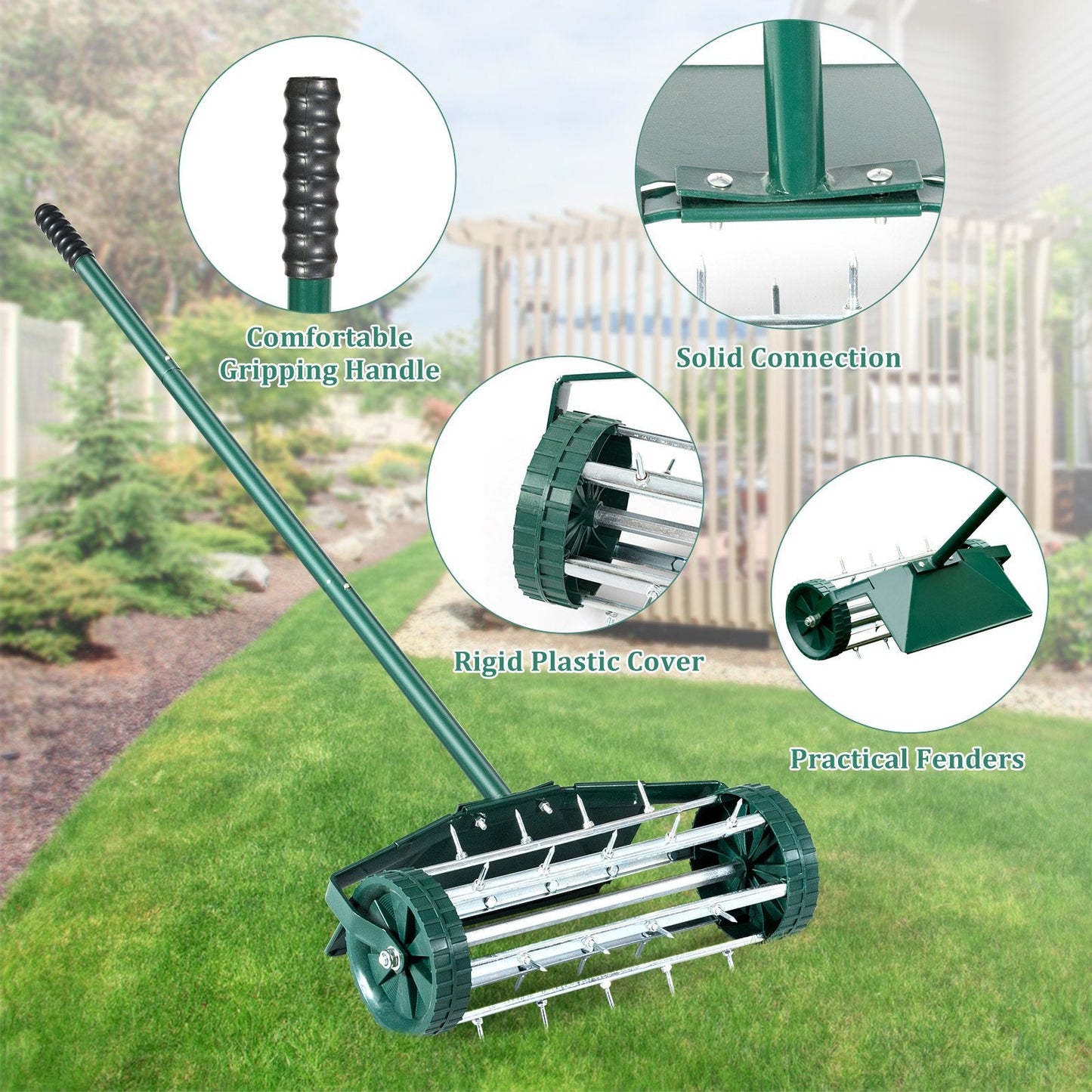 Lawn Spike Aerators Manual Grass Roller with Protective Fender