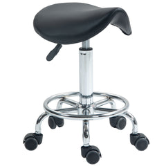 HOMCOM Salon Saddle Stool, Rolling Saddle Chair for Massage, Spa, Clinic, Beauty, Hairdressing and Tattoo, Black