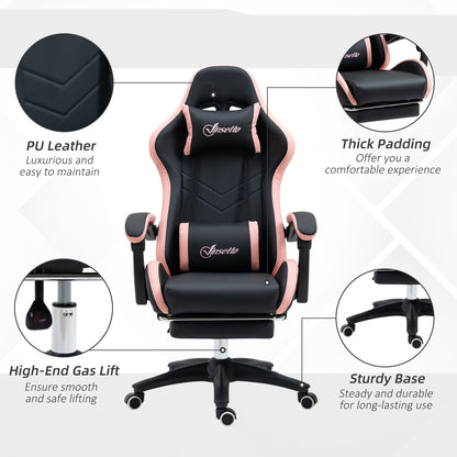 Vinsetto Computer Gaming Chair, PU Leather Desk Chair with Footrest, Swivel Task Chair with 135√Ç¬∞ Reclining Back and Lumbar Support, PC Chair for Adults, Black and Pink