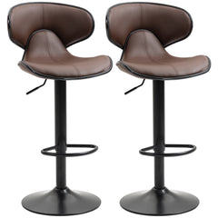 HOMCOM Adjustable Swivel Bar Stools Set of 2, Barstools with Footrest and Backrest, Steel Frame Gas Lift, for Kitchen Counter Dining Room, Brown