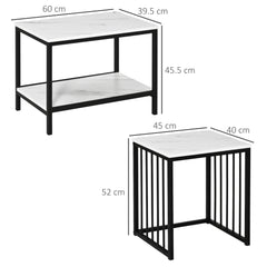 HOMCOM Modern Coffee Table Set of Two, Marble-Effect Nesting Side Tables with Steel Frame for Living Room, White, Black