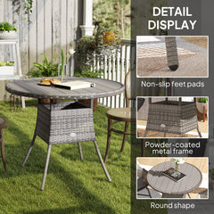 Outsunny 90cm Four-Person Wood-Effect Rattan Table - Grey