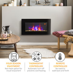 HOMCOM 1000W/2000W Electric Wall Fireplace w/ LED Flame Effect Timer Remote Sleek Stylish Safe Home Heating 20-25√£≈Ω¬°