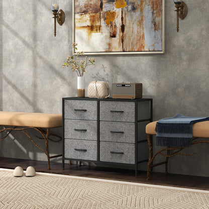 HOMCOM Fabric Chest of Drawers, Storage Drawers, Industrial Bedroom Dresser with 6 Fabric Drawers, Steel Frame and Wooden Top for Nursery, Living Room, Hallway, Black
