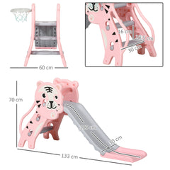 منزلق أطفال 3 في 1 من AIYAPLAY للاستخدام الداخلي مع متسلق وطوق كرة سلة وكرة سلة للأعمار من 18 إلى 36 شهرًا - وردي