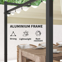 Outsunny 3 x 3m Aluminium Pergola, with Retractable Roof - Grey/Khaki