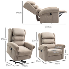 HOMCOM Power Lift Recliner Chair for Elderly, Velvet Electric Riser and Recliner Armchair for Living Room with Remote Control, 2 Side Pockets, Thick Padded Back, Khaki