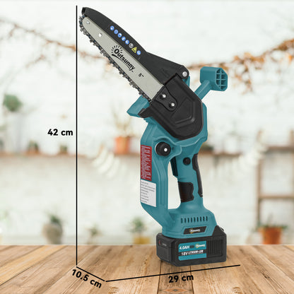 Outsunny 8 Inch Electric Chainsaw, Cordless Mini Chain Saw with Brushless Motor, 2 x 4000mAh Batteries and Safety Lock, Handheld Portable Wood Pruning Saw for Trimming Cutting, Blue
