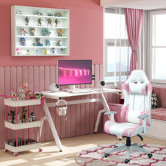 HOMCOM Faux Leather Colour Block Gaming Chair, with 135√Ç¬∞ Reclining Back - Pink/White