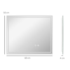 kleankin LED Bathroom Mirror with Lights, Illuminated Makeup Mirror, Vanity Mirror with 3 Colour, Smart Touch, Anti-Fog