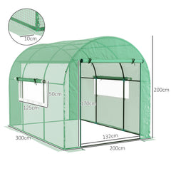 Outsunny 300 x 200cm Walk-In Polytunnel Greenhouse - Green