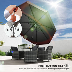 Outsunny 2.7m Patio Parasol Garden Umbrellas Outdoor Sun Shade Table Umbrella with Tilt, Crank, 8 Ribs, Ruffles, Black