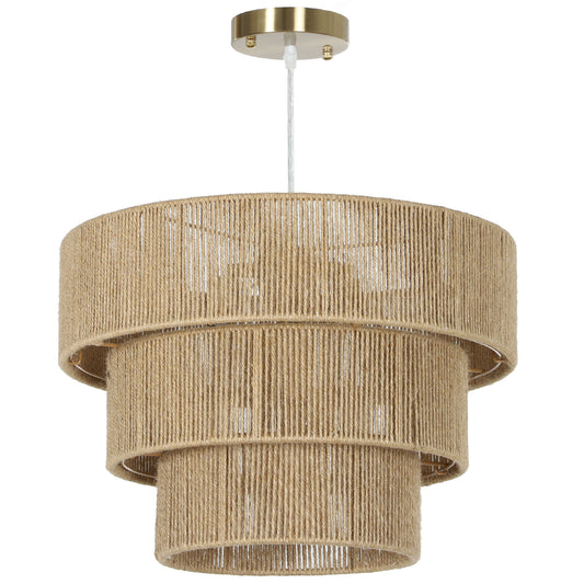 HOMCOM Hemp Rope Ceiling Light, 3-Layer Boho Pendant Light, E14 Vintage Ceiling Lamp Fixtures for Living Room, Bedroom, Kitchen, Hallway, Light Brown