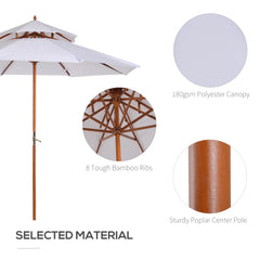 Outsunny 2.7m Elegant Wooden Frame Parasol Umbrella - Cream White