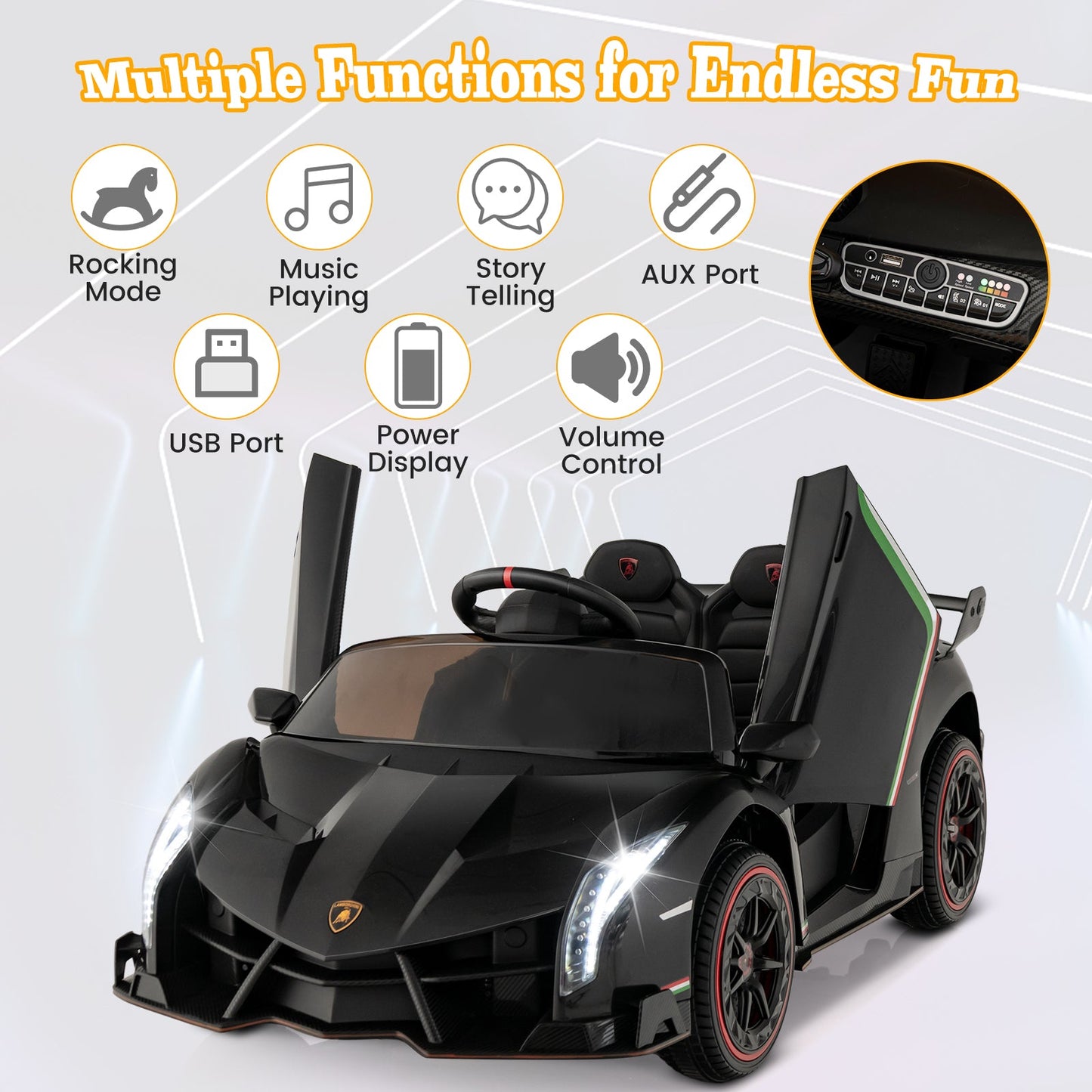 Licensed Lamborghini 4WD Kids Ride-on Sports Car-Black