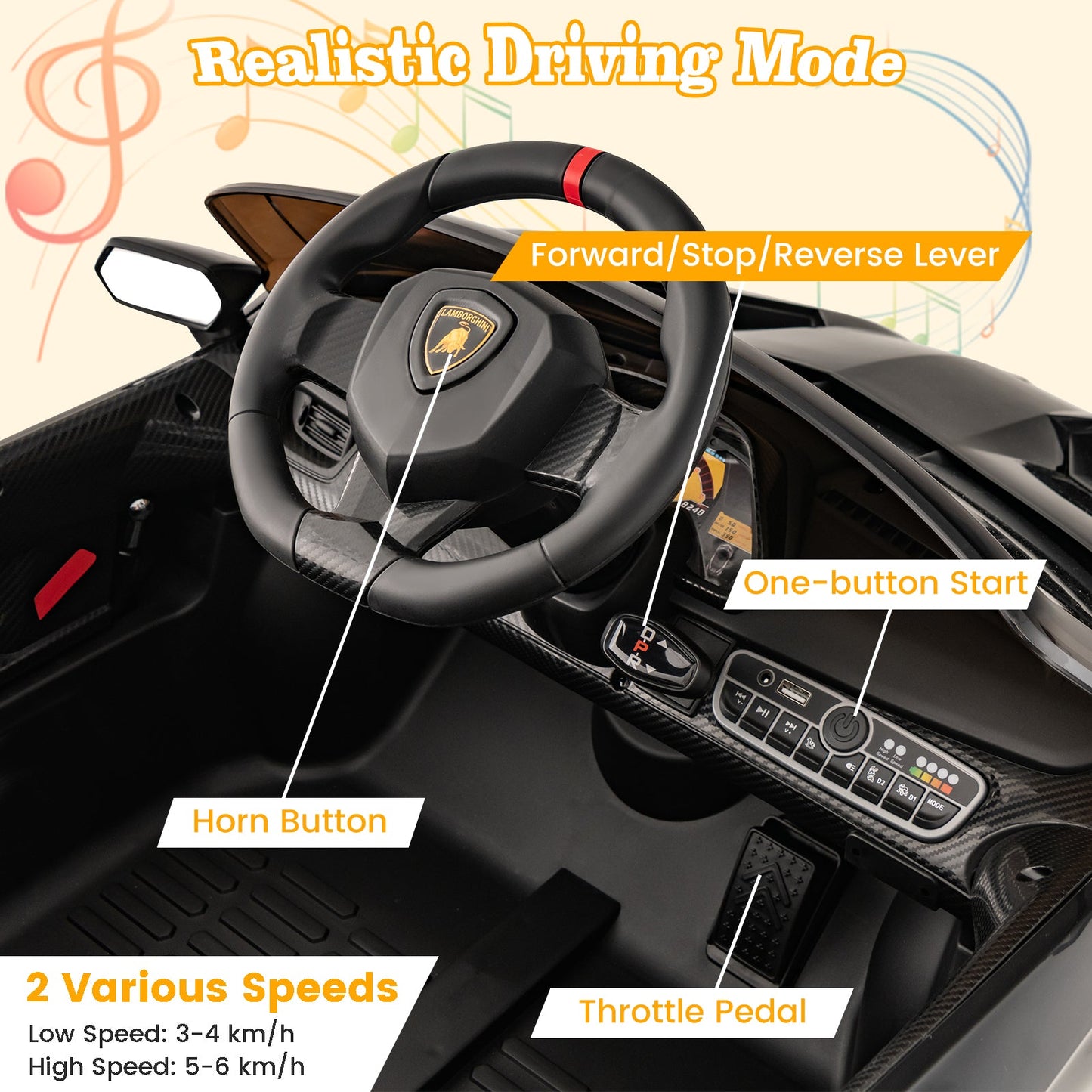 Licensed Lamborghini 4WD Kids Ride-on Sports Car-Black