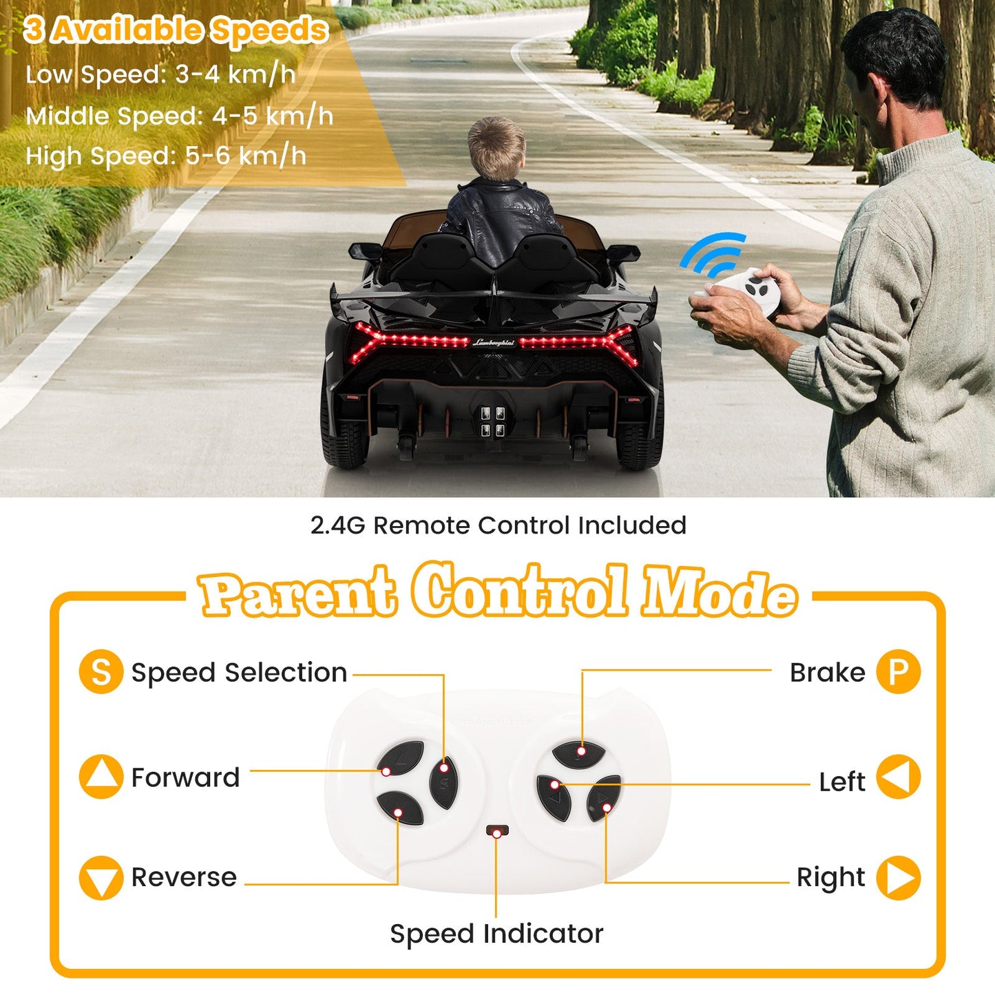 Licensed Lamborghini 4WD Kids Ride-on Sports Car-Black