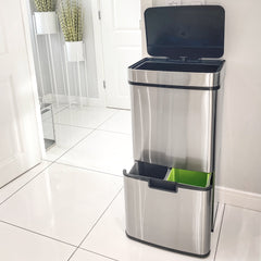 HOMCOM 72L Recycling Sensor Bin Stainless Steel 3 Compartments For Both Wet/Dry Waste w/Removable Lid Kitchen Home