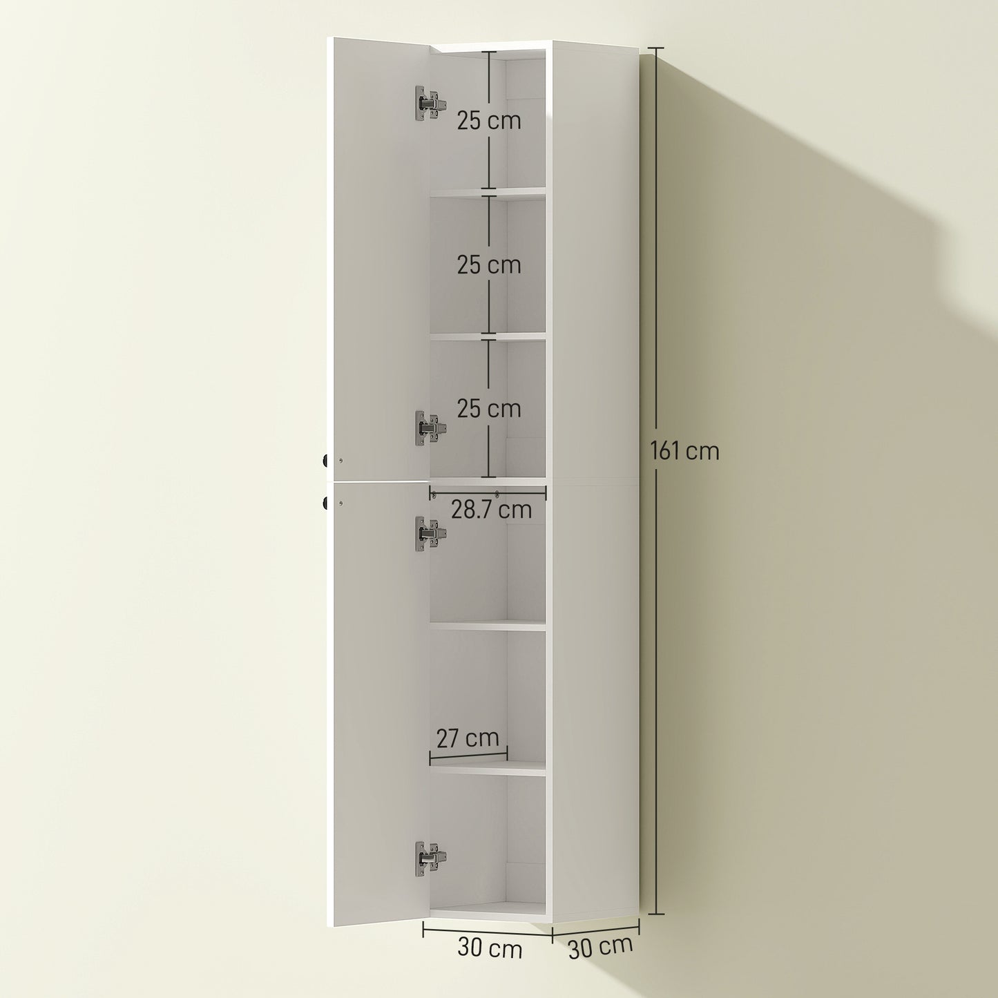 HOMCOM Wall Mounted Tall Bathroom Storage Cabinet with Soft-Close Hinges, Slim Bathroom Cabinet with 2 Doors, White