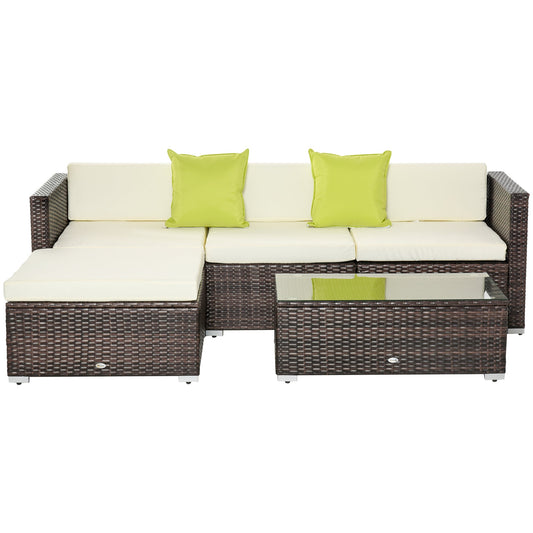 Outsunny 4-Seater Rattan Sofa Set Garden Outdoor Sectional Sofa Coffee Table Combo Patio Furniture-Brown