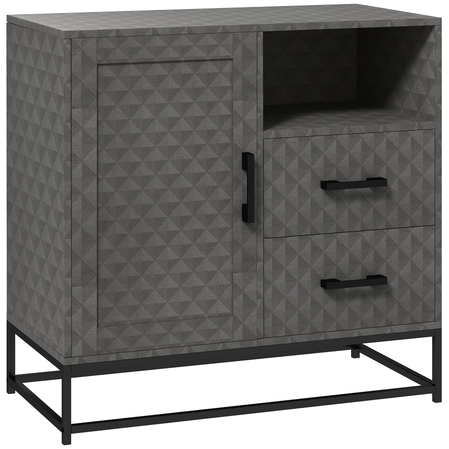 HOMCOM Sideboard with Adjustable Shelf, Freestanding Sideboard Storage Cabinet with Open Compartment and 2 Drawers, Grey