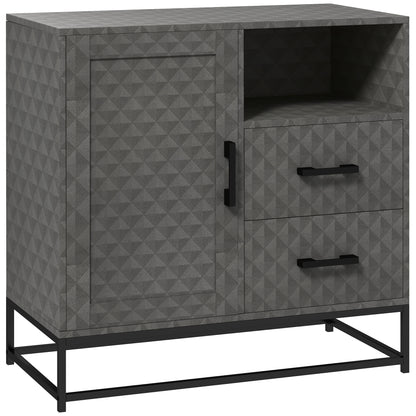 HOMCOM Sideboard with Adjustable Shelf, Freestanding Sideboard Storage Cabinet with Open Compartment and 2 Drawers, Grey