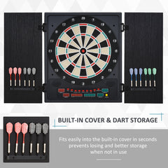 HOMCOM Electronic Dartboard Set, 27 Games Modes and 202 Variations, LED & 12 Soft Tip Darts and Cabinet to Storage, Ready-to-Play Multi-Game Option Darts Machine