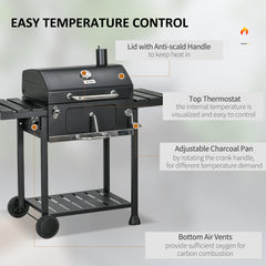 Outsunny Adjustable Charcoal Pan BBQ, with Thermometer and Warming Rack