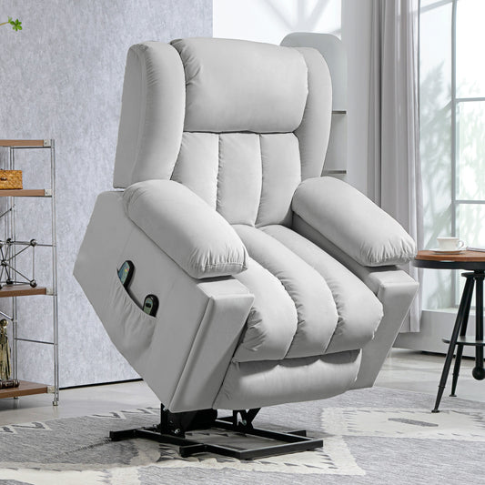 HOMCOM Velvet-Feel Electric Riser, Recliner and Massage Armchair - Light Grey