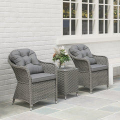 Outsunny Three-Piece Super Padded Rattan Set - Light Grey