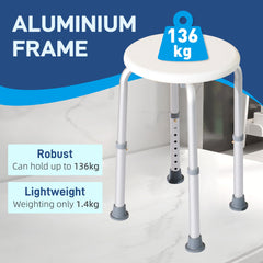 HOMCOM Shower Chair, Height Adjustable Aluminium Shower Stool with Non-Slip Feet for Disabled, Elderly, White