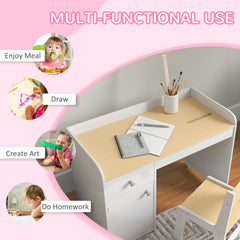 ZONEKIZ Kids Desk and Chair Set for 3-6 Years with Storage Drawer, Study Table and Chair for Children - White