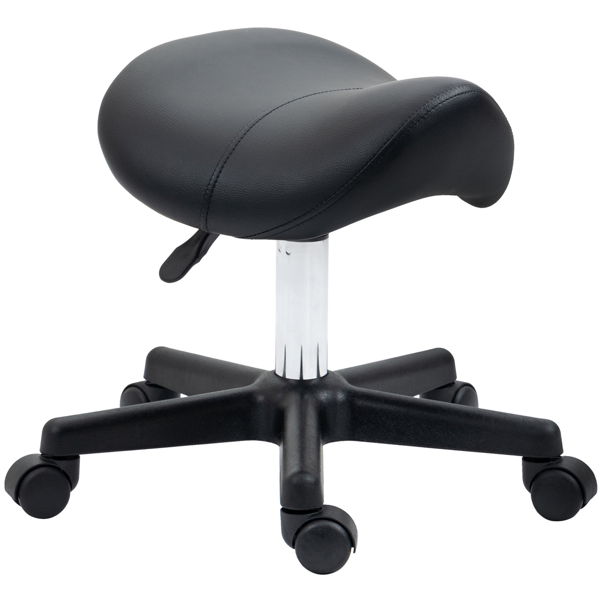 HOMCOM Saddle Stool, PU Leather Adjustable Rolling Salon Chair with Steel Frame for Massage, Spa, Beauty and Tattoo, Black