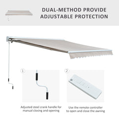 Outsunny 3.5Lx2.5M Retractable Manual/Electric Awning-Cream White/White