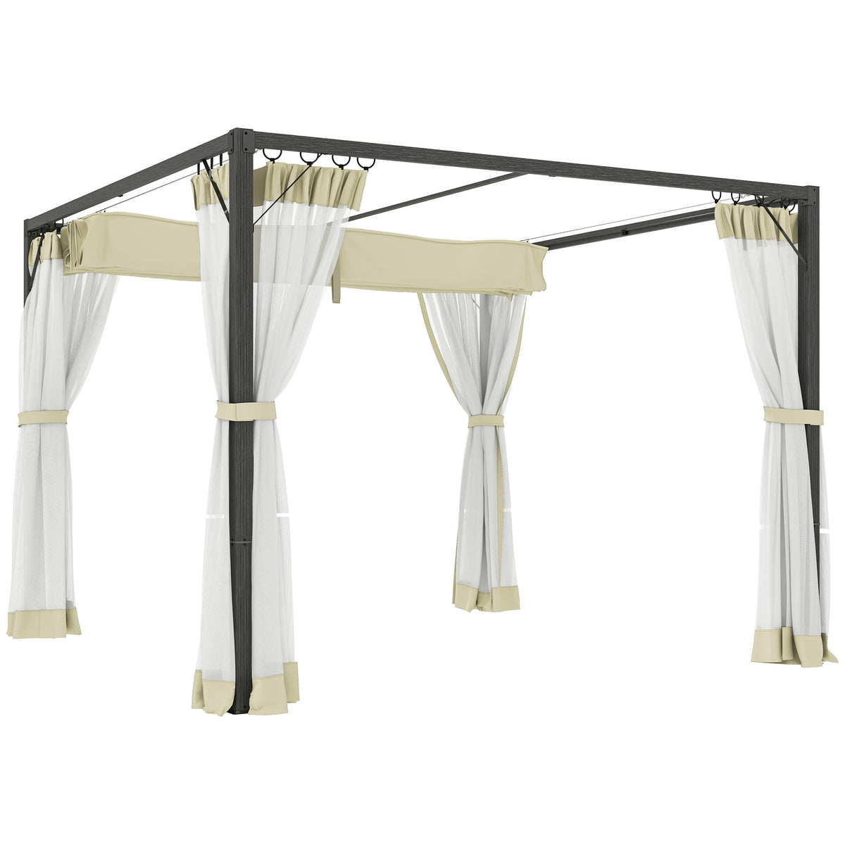 Outsunny 3 x 3m Aluminium Frame Pergola, with Retractable Roof - Khaki